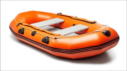 Orange Inflatable Raft: A vibrant orange inflatable raft sits, ready for adventure on water, beckoning you to embrace the freedom of exploration.  