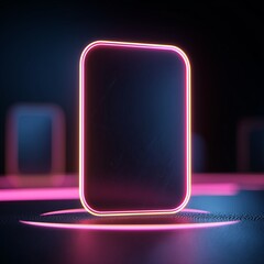 Neon Screen in Dark Ambience: A captivating minimalist composition featuring a glowing neon-framed screen, exuding a futuristic ambiance with vibrant neon hues that illuminate the space.