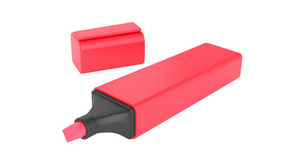 Red Highlighter Marker with Attached Lid and Chisel Tip Isolated on White Background