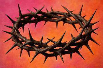 christian thorn crown closeup with colorful pink and orange background