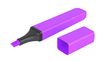 Purple Highlighter Marker with Detached Lid and Chisel Tip Isolated on White Background