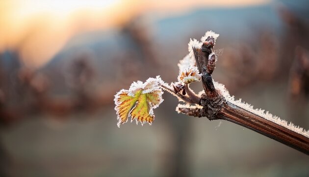 frozen and dried bud on grape vine in garden consequences of spring frosts