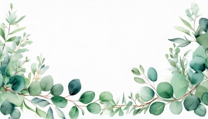 captivating watercolor border frame with eucalyptus twigs isolated against white background