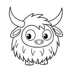 Obraz premium Cartoon Yak with Big Horns and Shaggy Fur