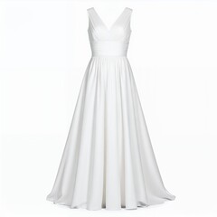 Elegant flowing bridal gown shimmering pristine purity simplicity design on white background