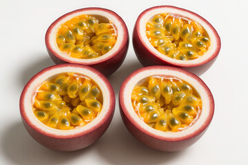 fresh sliced maracuya fruits isolated on white