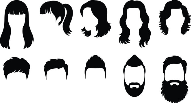 Diverse Black Hairstyle and Beard Set Wigs, Hairstyles, and Facial Hair Illustrations