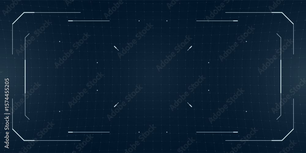 Poster tactical hud with glitching reticle and camera frame simulates a drone cyberpunk perspective. futuri
