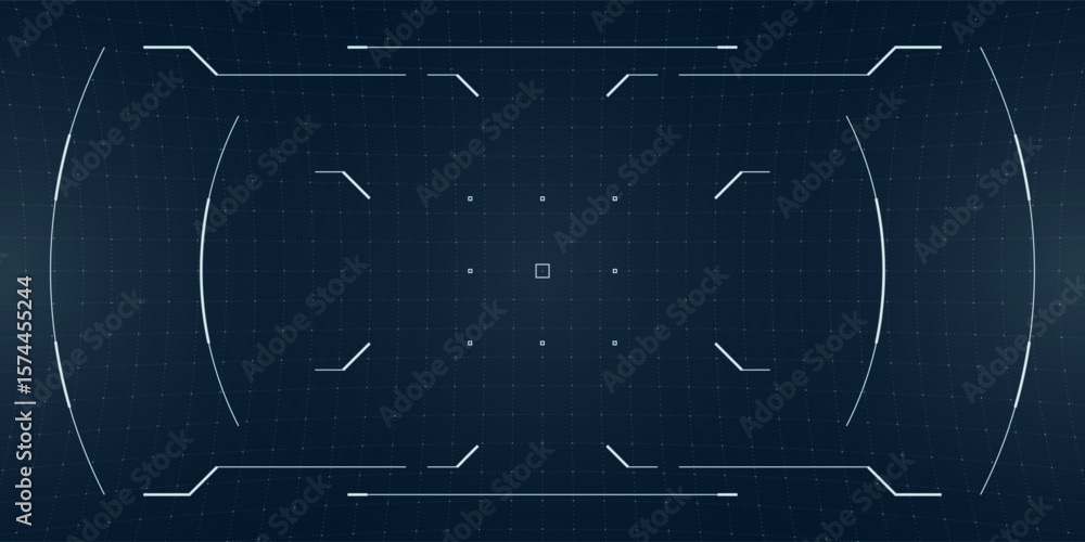 Poster military cyber interface with glowing reticle and blueprint grid. hud layout blends futuristic data 