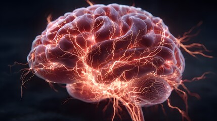 Futuristic visualization of a glowing digital brain network showing neural connections and data flow in motion