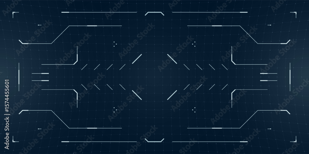 Poster dynamic hud overlay with sci fi glitch effects and cyberpunk design. tactical radar and reticle inte