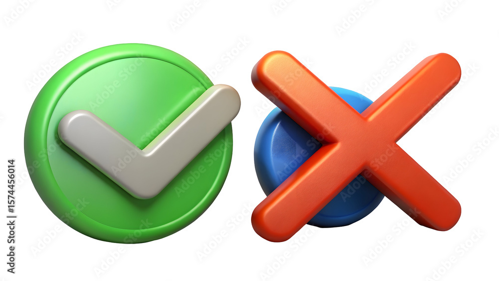 Aufkleber green check mark on circle and red cross on blue circle icons isolated on a transparent background