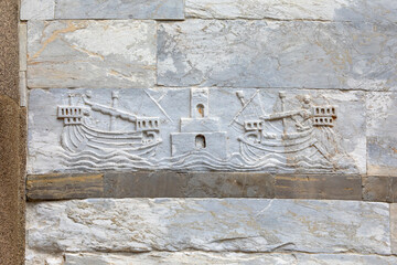 Carving on the Leaning Tower of Pisa, Italy