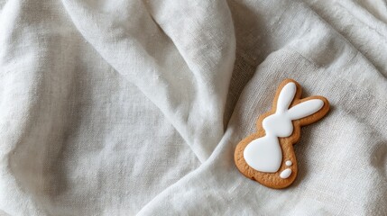 Easter bunny cookie on a linen cloth