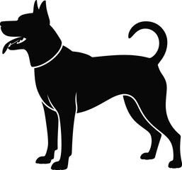 Black dog standing alert with tongue out silhouette