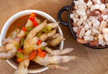 South African chicken feet stew and samp with beans