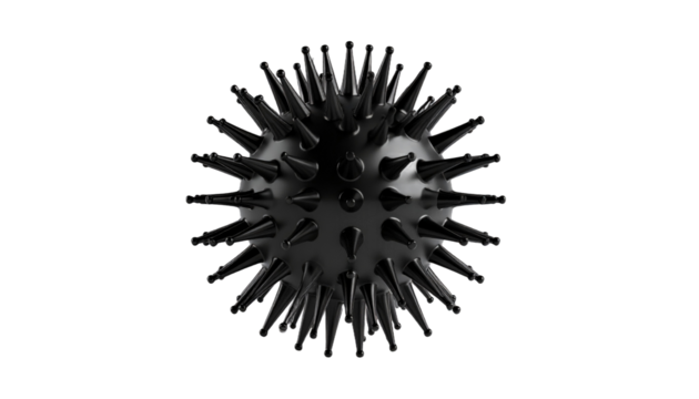 Black Spherical Object with Sharp Spikes on Transparent Background Dark Geometric Design Isolated Transparent Background