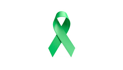 Green Awareness Ribbon with Elegant Curved Shape Against Black Background Isolated Transparent Background