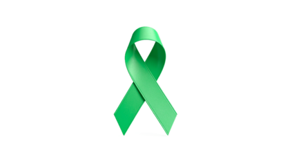 Green Awareness Ribbon with Elegant Curved Shape Against Black Background Isolated Transparent Background