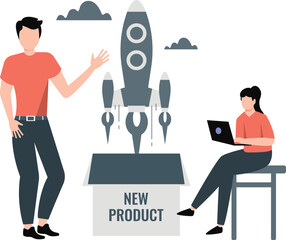 The employees launching new product