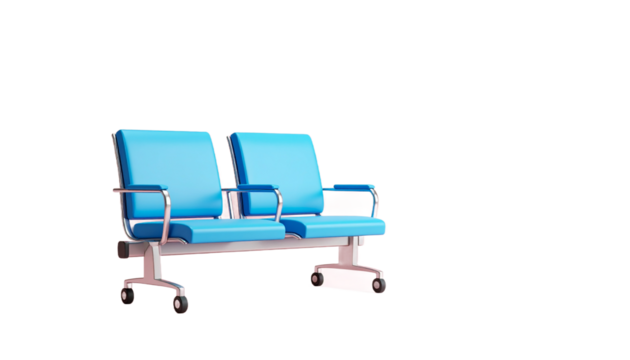 Teal Waiting Chairs With Silver Armrests And Legs And Wheels Isolated Transparent Background