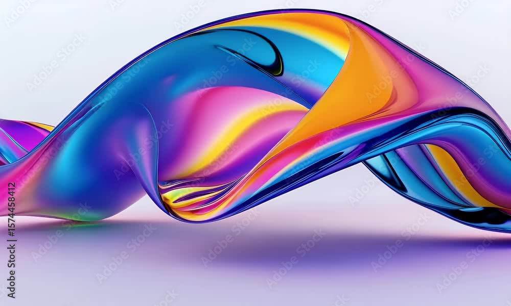 Poster 3d render of a colorful, abstract fluid shape on a white background. colorful, wavy resin sheets cre