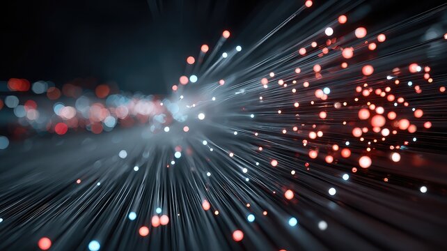 Abstract glowing fiber optics with red and blue lights