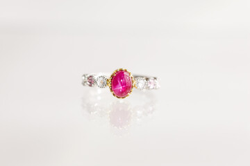 Elegant Star Ruby Ring with Diamond Accents on Silver Band

