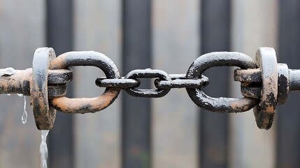 Close-up of a chain link connected to a metal pipe.