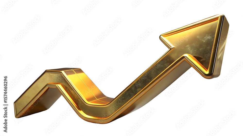 Poster shiny golden arrow graph showing upward trend isolated on a transparent background image