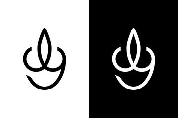 abstract shape letter cly outline monogram logo black white color
