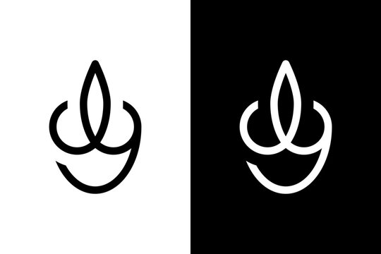 abstract shape letter cly outline monogram logo black white color