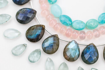 Assorted Gemstone Beads: Blue Opal, Morganite, Labradorite, and Aquamarine

