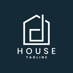 Modern minimalist house logo with abstract line design, real estate brand identity icon