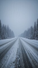 Obraz premium Blizzard obscures vision across icy road in Alaskan wilderness