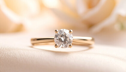 Diamond ring with gold, roses, and closeup.
