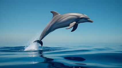 Fototapeta premium Graceful Dolphin Leaping from the Sparkling Blue Ocean