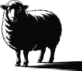 Black sheep standing casting shadow white animal