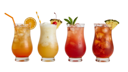 Exotic tropical drinks arranged on transparent background, promising a flavorful and refreshing