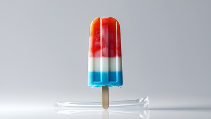 Single Vibrant Red, White, and Blue Popsicle Isolated on White Background – Summer Patriotic Ice Cream Treat