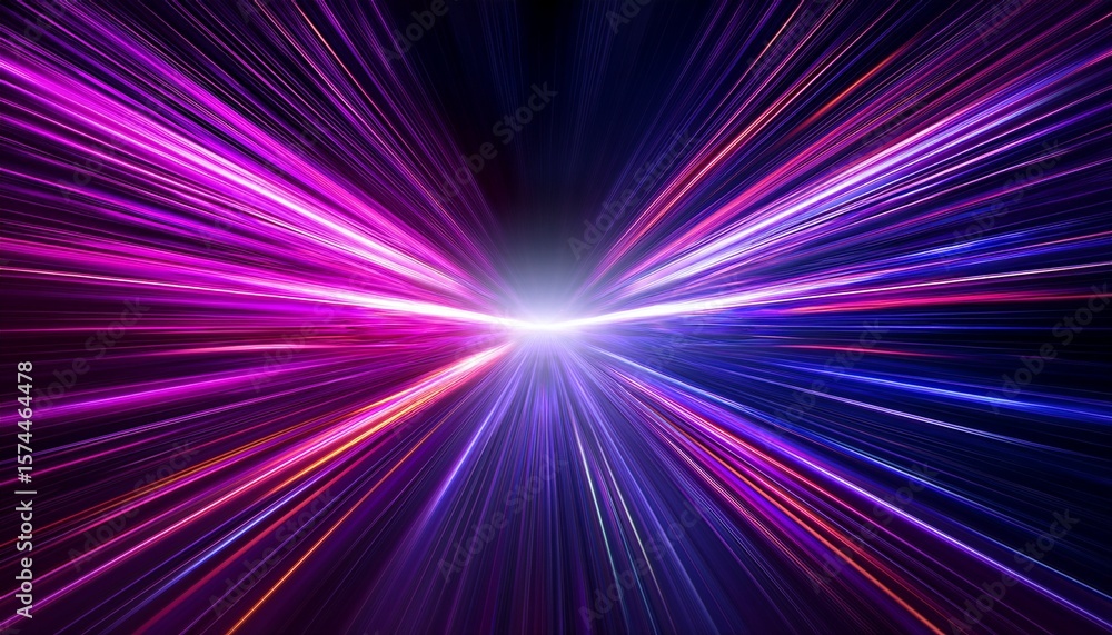 Poster speed rays velocity light neon flow zoom in motion effect purple glow speed lines colorful light tra