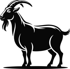 Black goat standing profile white animal