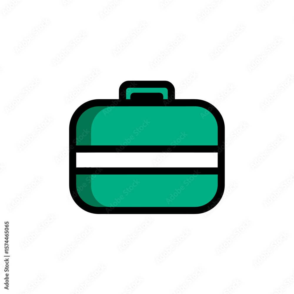 Poster teal briefcase stores items graphically isolated background design