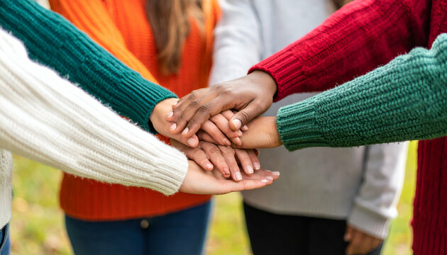 Diverse Hands United with Autumn Park.