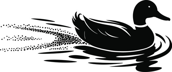 Black duck swimming water ripples vector