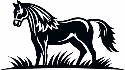 Fototapeta premium Graceful Horse Standing on Grass – Black Vector Stallion Design