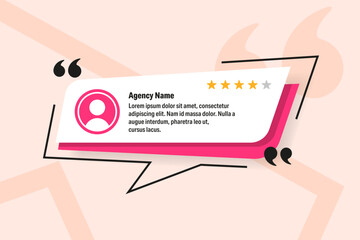 Clean review template with profile icon, speech bubble layout, placeholder text, and 4-star rating — ideal for feedback or testimonials.