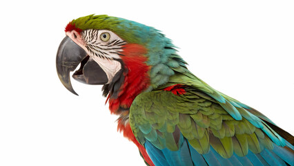 Obraz premium Close up portrait of a colorful macaw parrot pet bird exotic wildlife avian animal on white background studio shot