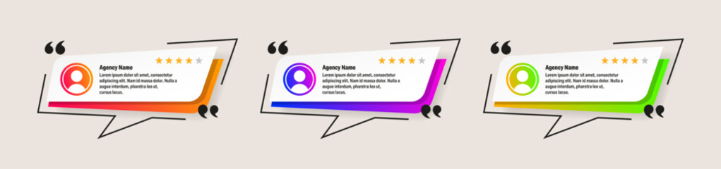 Colorful user reviews with stars and speech bubbles—perfect for showcasing testimonials, feedback, or online reputation themes.