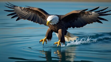 Obraz premium Dynamic Bald Eagle Landing on Water with Talons Extended